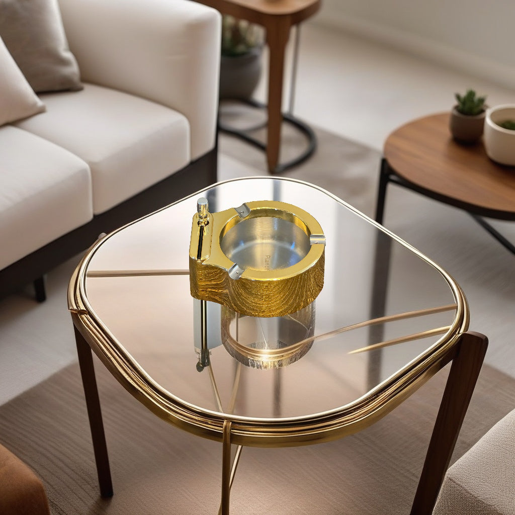 Gold 2-in-1 Ashtray & Lighter